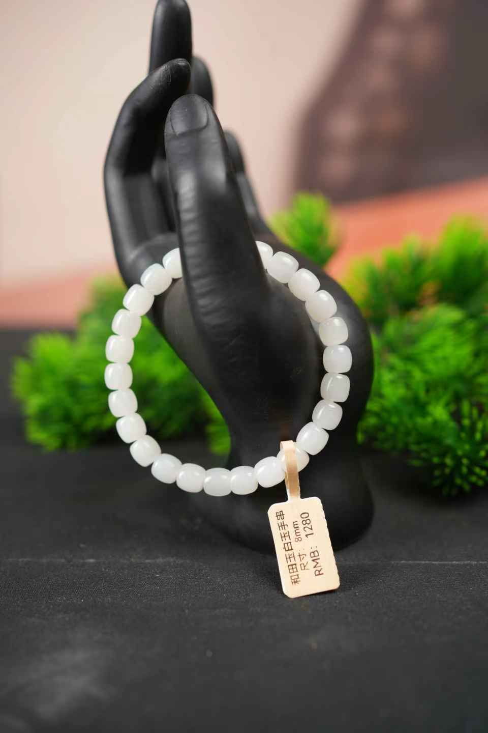 和田玉手串，白玉手串，卡8