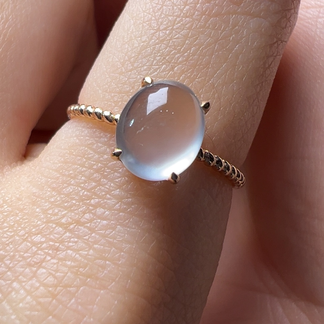 翡翠18K金镶嵌戒指Y玻璃种白蛋