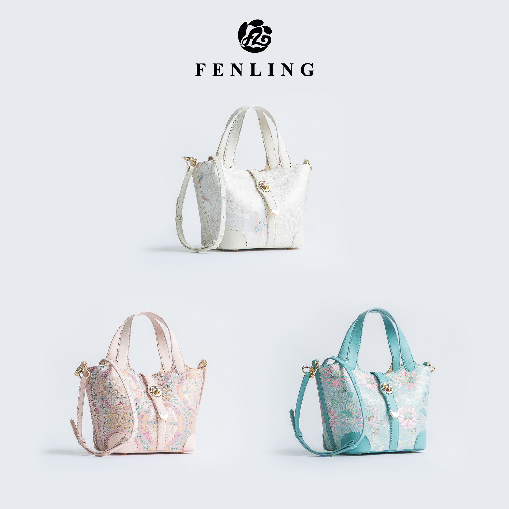 芬领-水桶包合集-桑蚕丝宋锦牛皮水桶包18.5*13.5*18CM手拎斜跨包