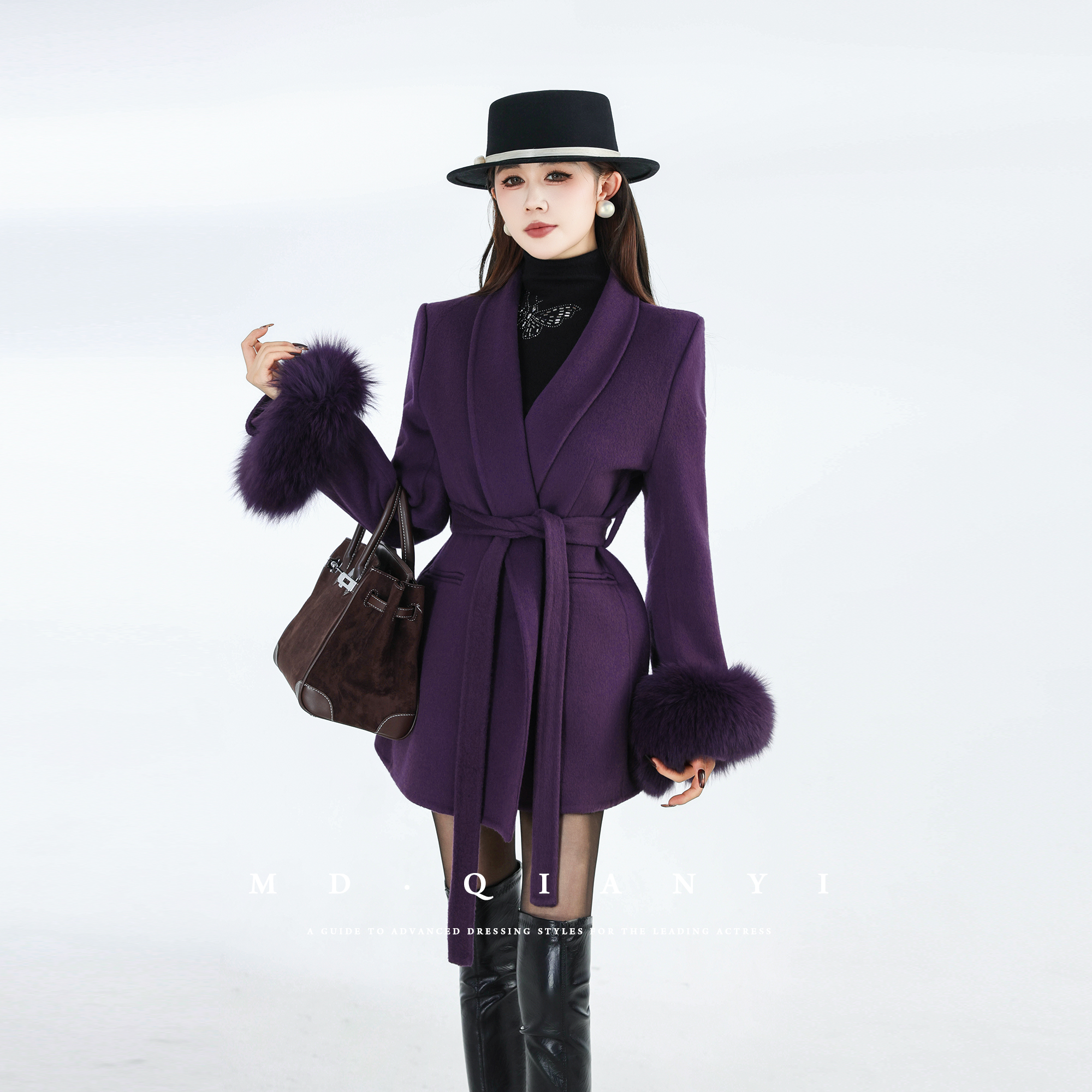 MD定制·杨千亿【紫陌流光】2025冬季外套女装时尚百搭羊毛毛呢外套