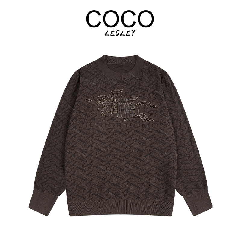 【COCO LESLEY】秋冬款 满钻针织羊毛衣 男女同款长袖套头衫-9901