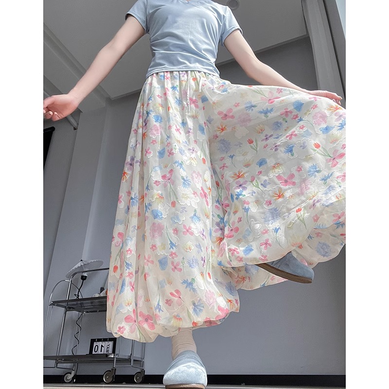 白色花苞裙半身裙女夏季大码胖mm梨形身材显瘦遮肚高腰a字蓬蓬裙