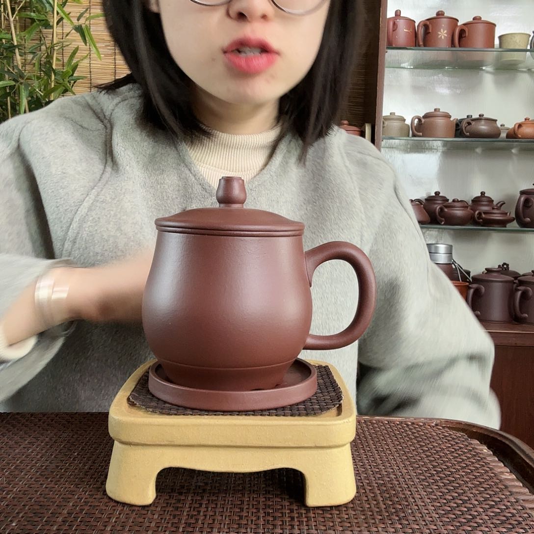 紫砂茶杯原矿共生矿紫泥花瓣底四件套没礼盒400CC左右