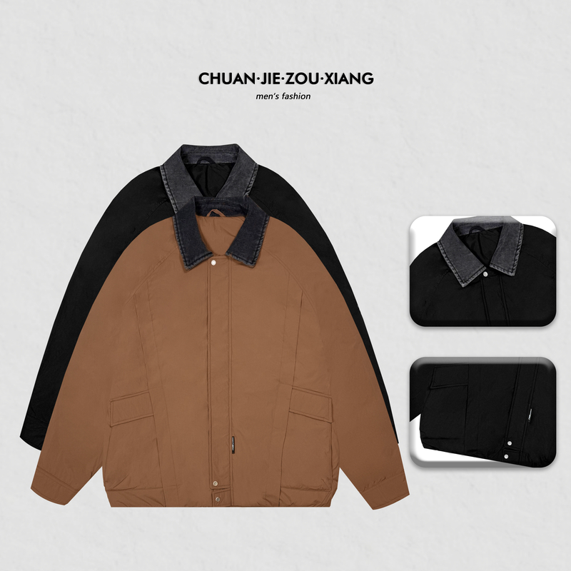 《穿街走巷》翻领夹克款保暖日系休闲宽松90绒羽绒服外套6666