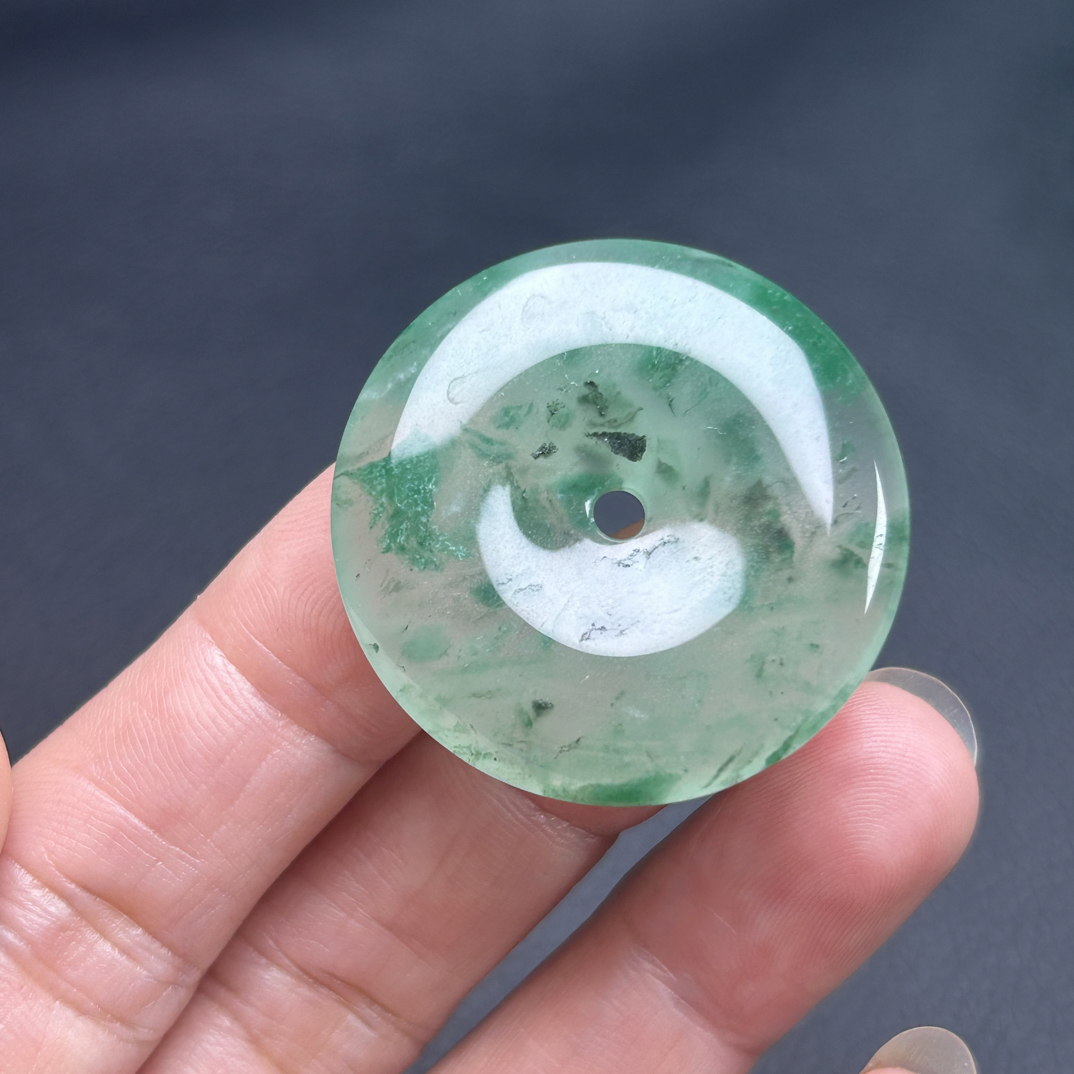 天然A货非洲翠乌鸡种冰色平安扣尺寸35.3/6.5