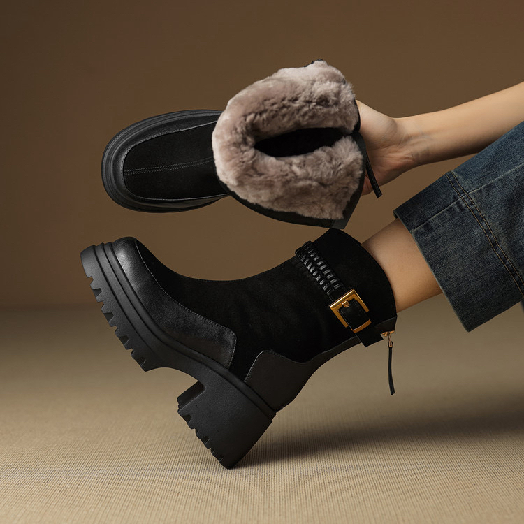 牛皮 7.5cm 33-40羊皮毛一体雪地靴真皮大棉冬季加绒厚毛保暖短靴