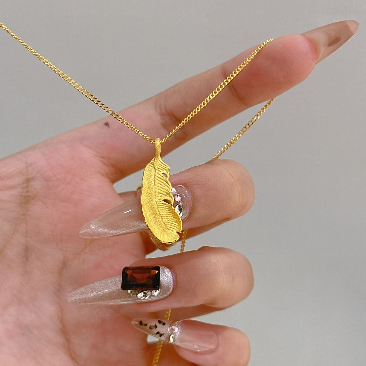 不支持七天无理由【羽毛黄金项链】足金999