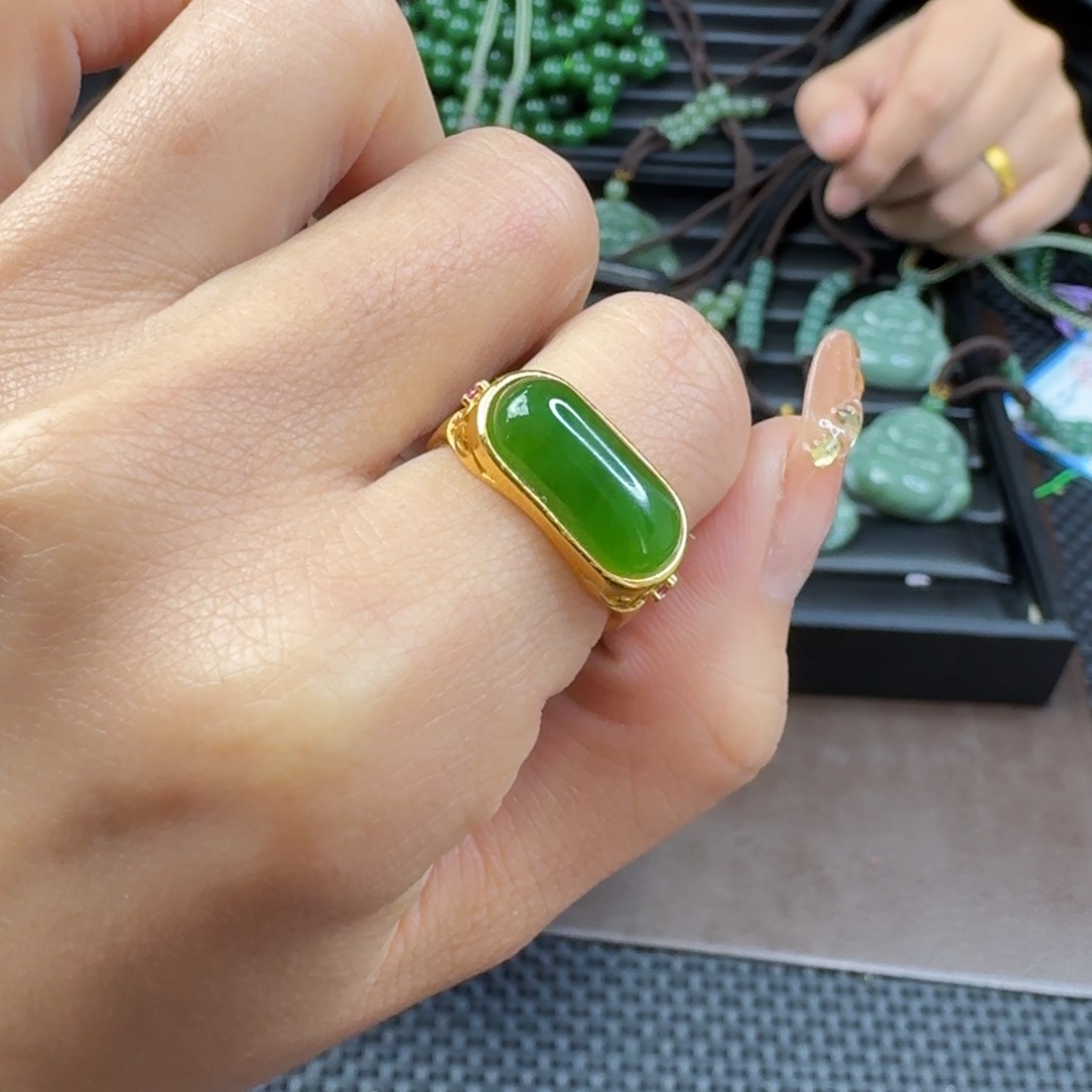 和田玉（碧玉）戒指银S925镶嵌