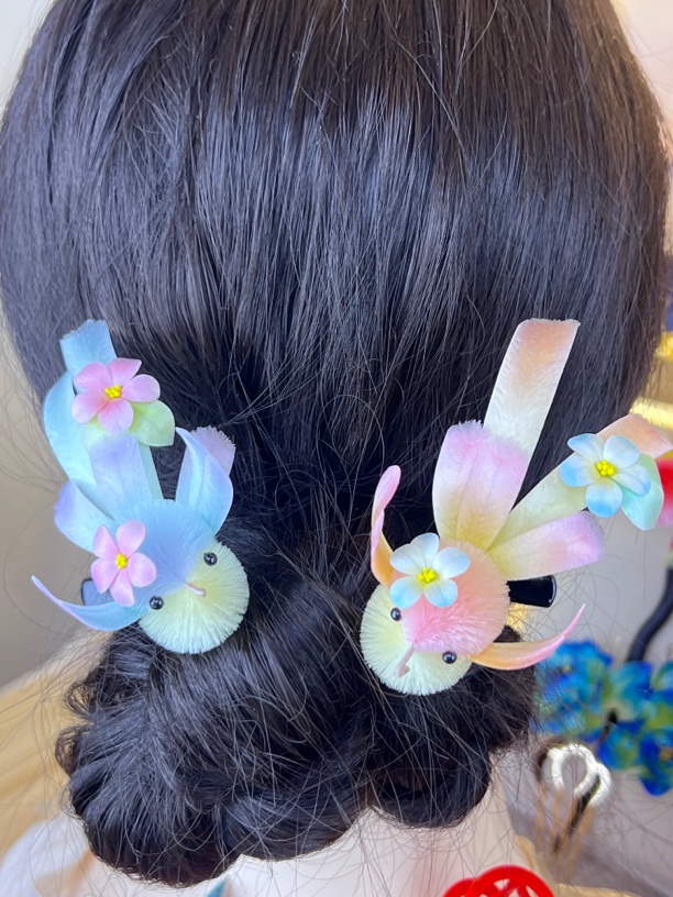 非遗国风手工绒花【美娇娘】 顶花小鸟