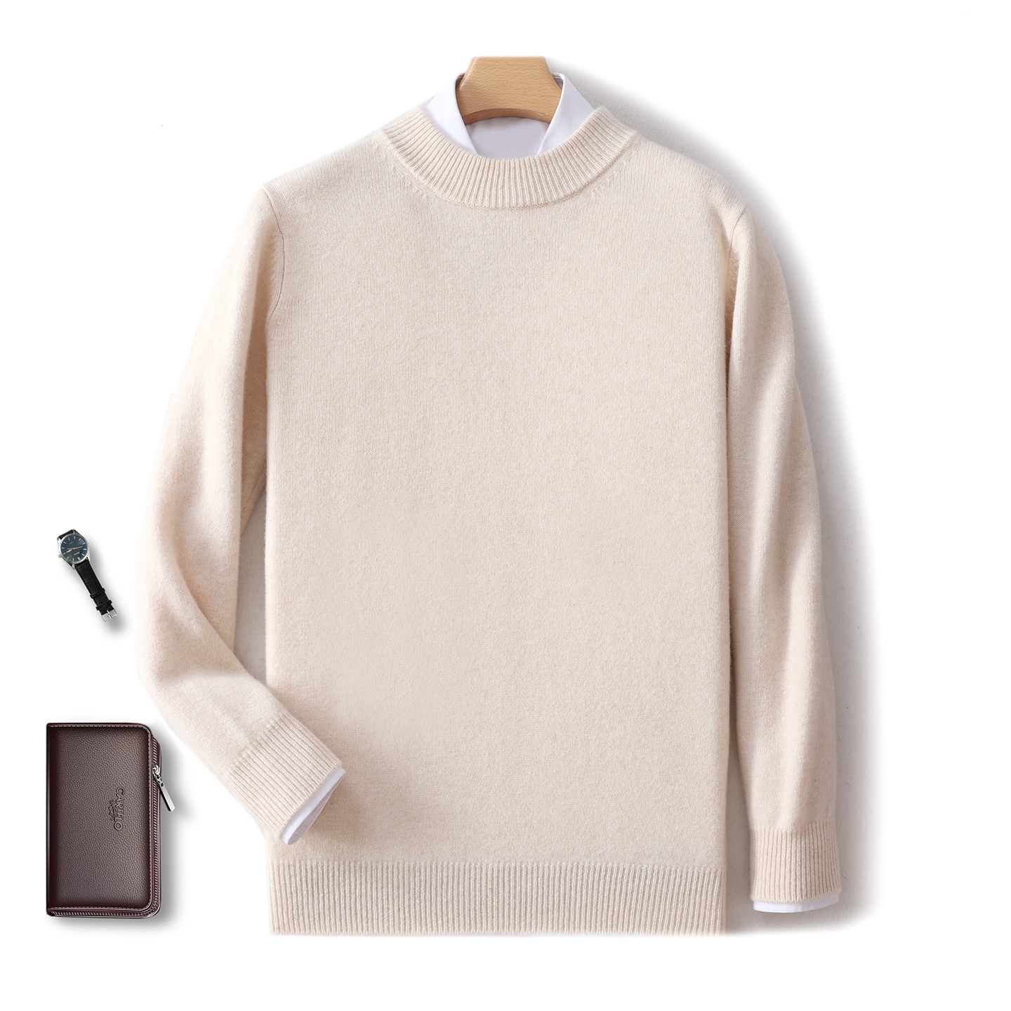 青少年加大加厚纯羊毛衫儿童纯色打底毛衣秋冬保暖针织内搭上衣