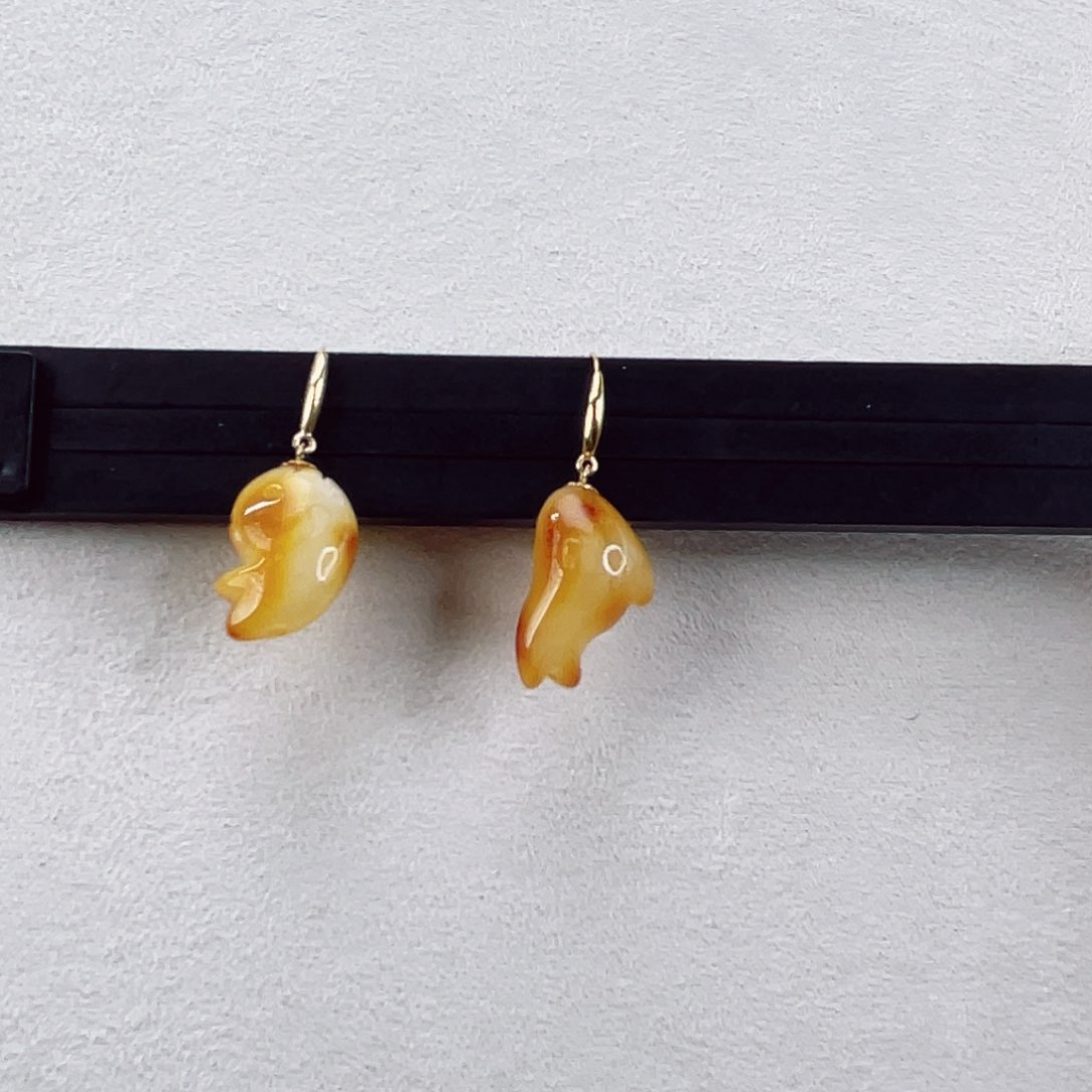 蜜蜡耳饰18K金镶嵌蜜蜡