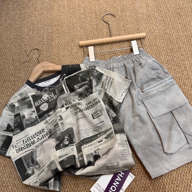 3780（拉链）休闲时尚潮款炸街帅气夏季男女童短袖套装