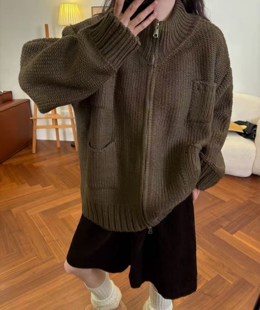 Manmi   口袋设计立领毛衣开衫外套  1871（C8↓）