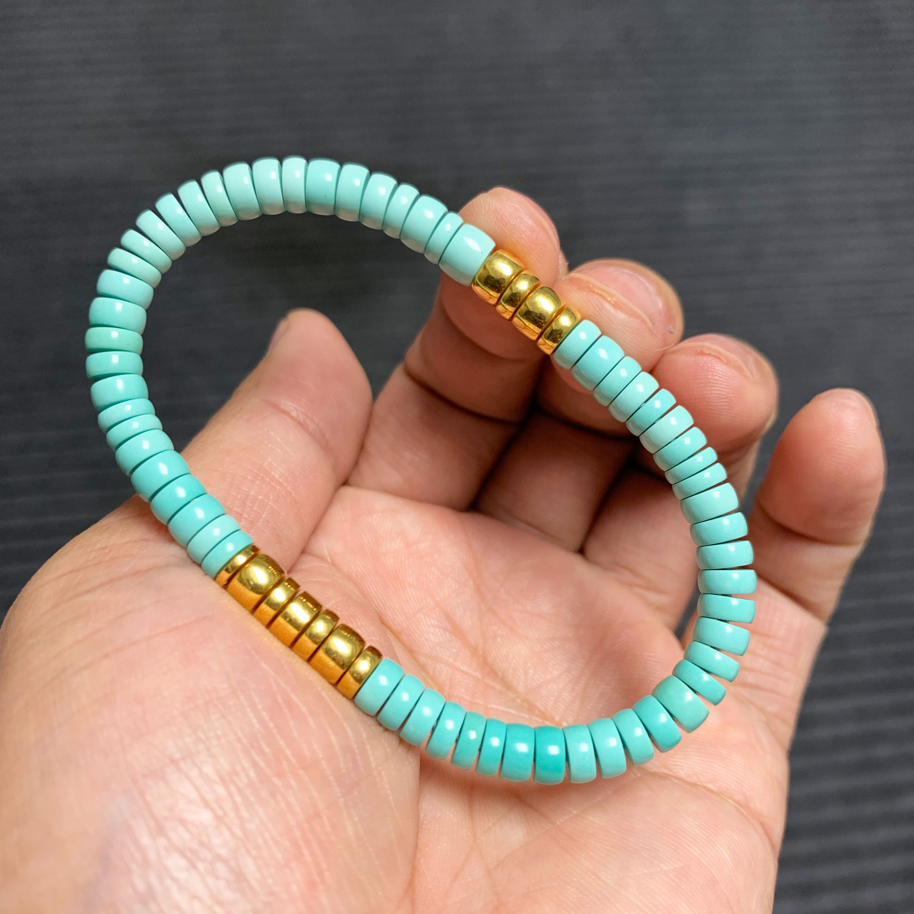 湖北原矿绿松石手串高瓷直切老型手链文玩礼物天然蓝绿色小众素串