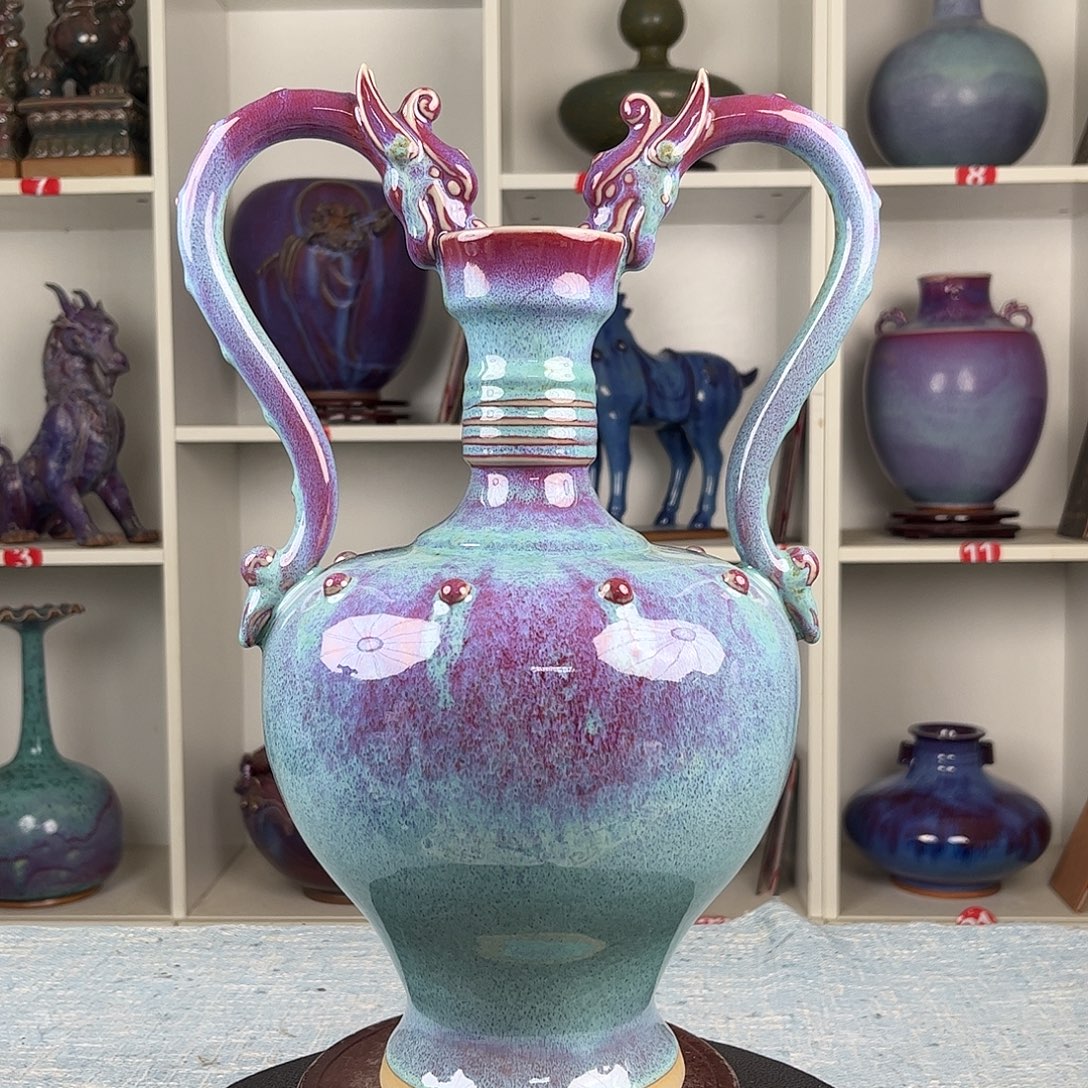 瓷片摆件……双龙瓶，无礼盒