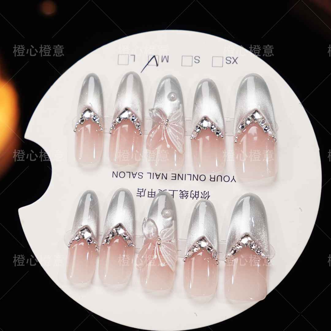 【冰透蝴蝶】新款秋冬显白纯手工穿戴甲片高级感美甲可反复戴