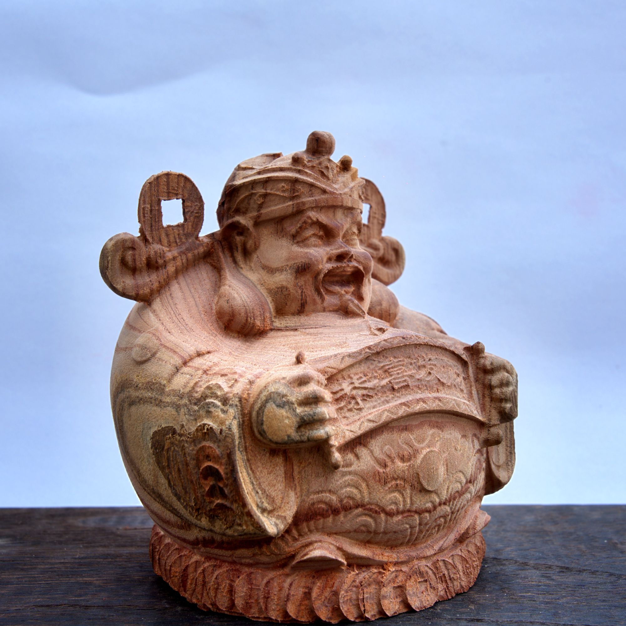 黄杨木半手工雕刻财神｜天然材质匠心雕工 招财纳福手把件（定制款）