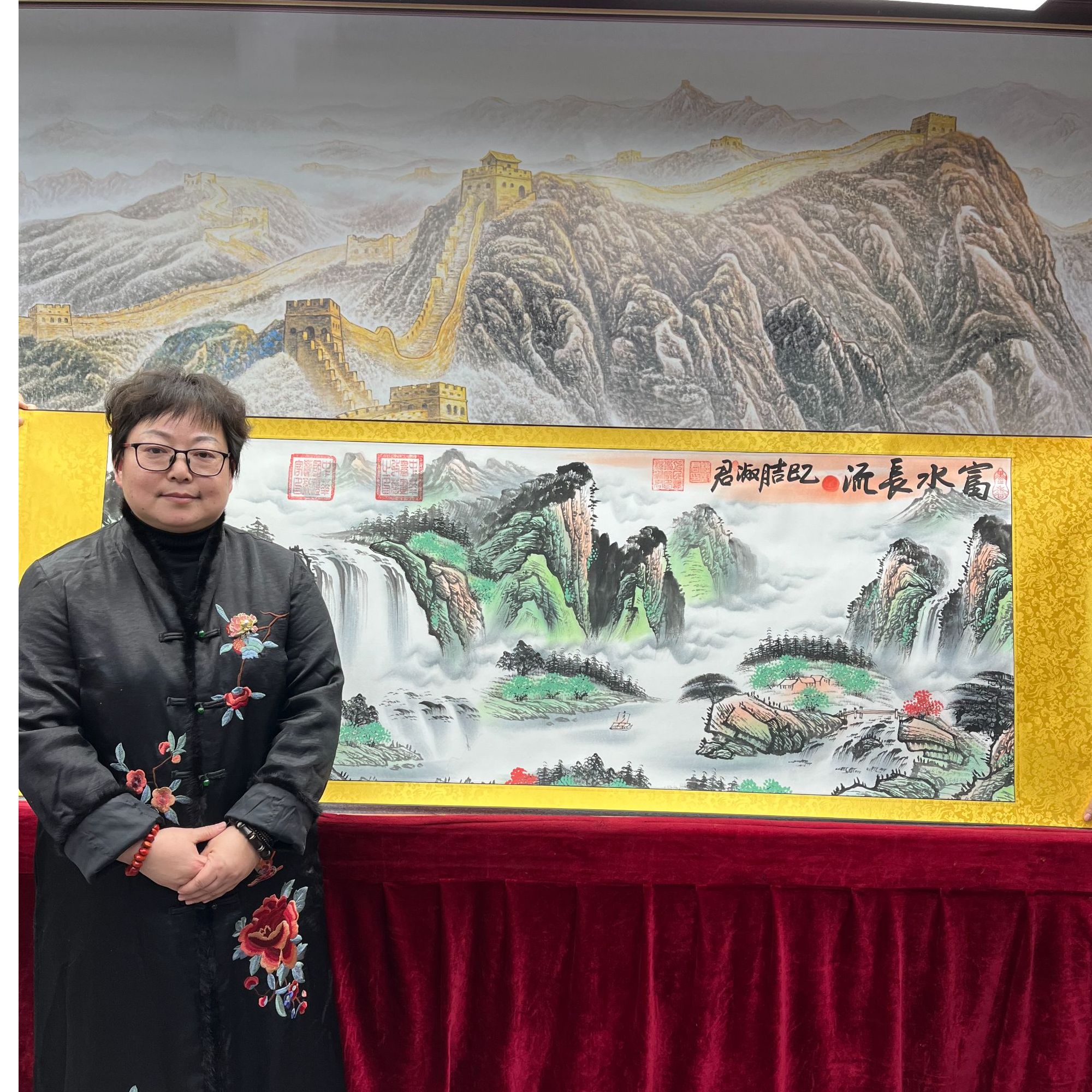 书法家程淑君山水6章带礼桶