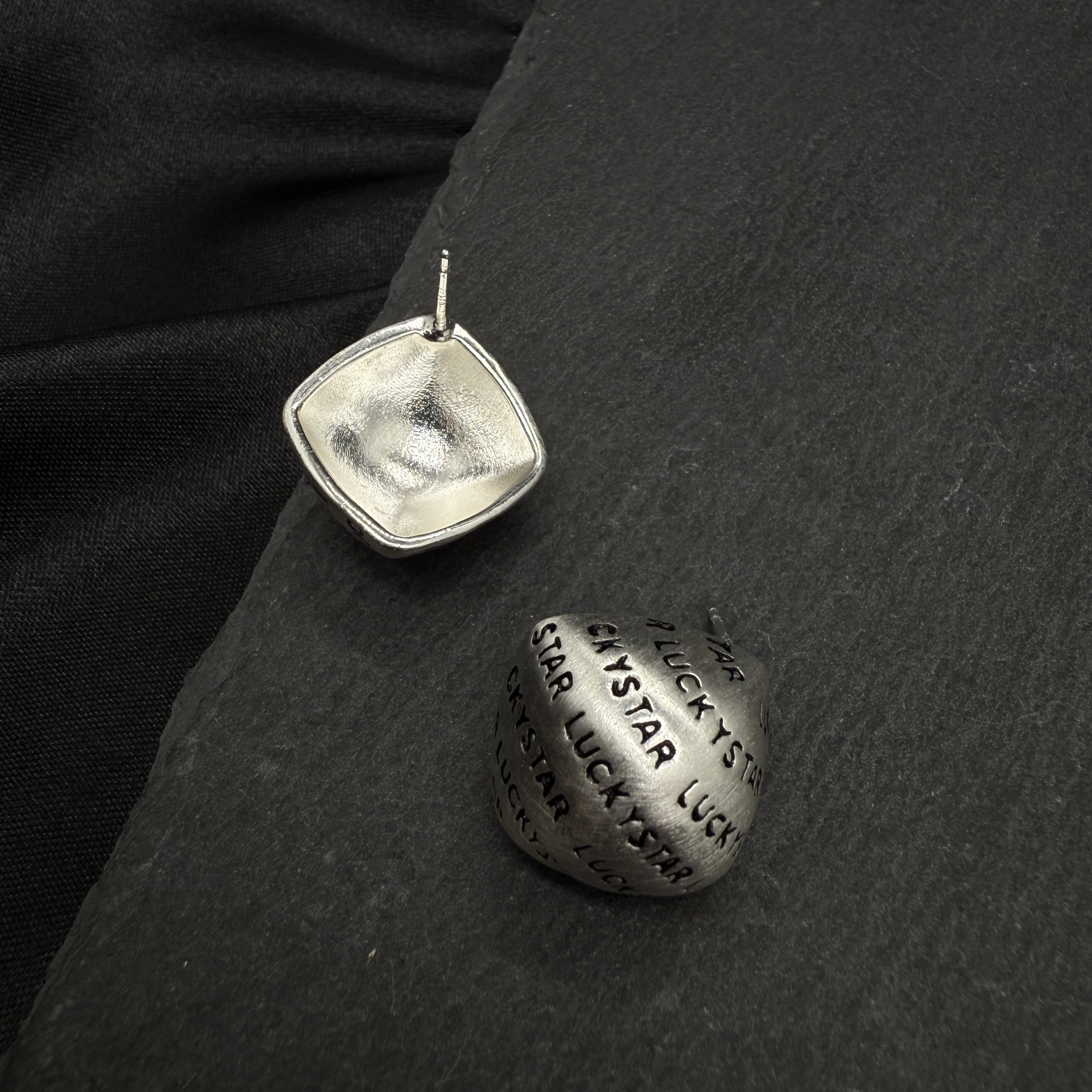 铜合金耳饰 0716 Acc-A65字母千金风法式几何耳饰银色高智淡人风