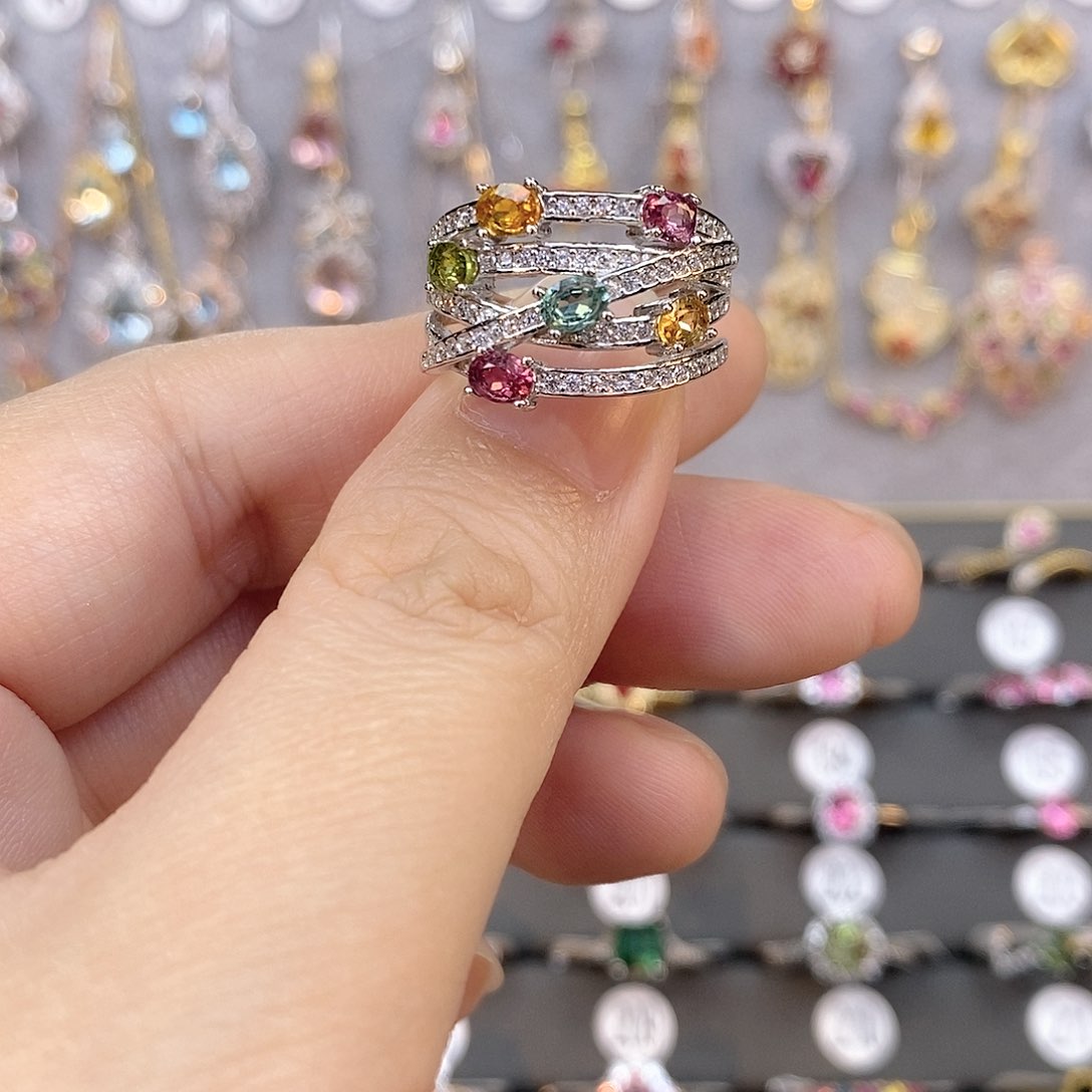 碧玺戒指银S925镶嵌6颗