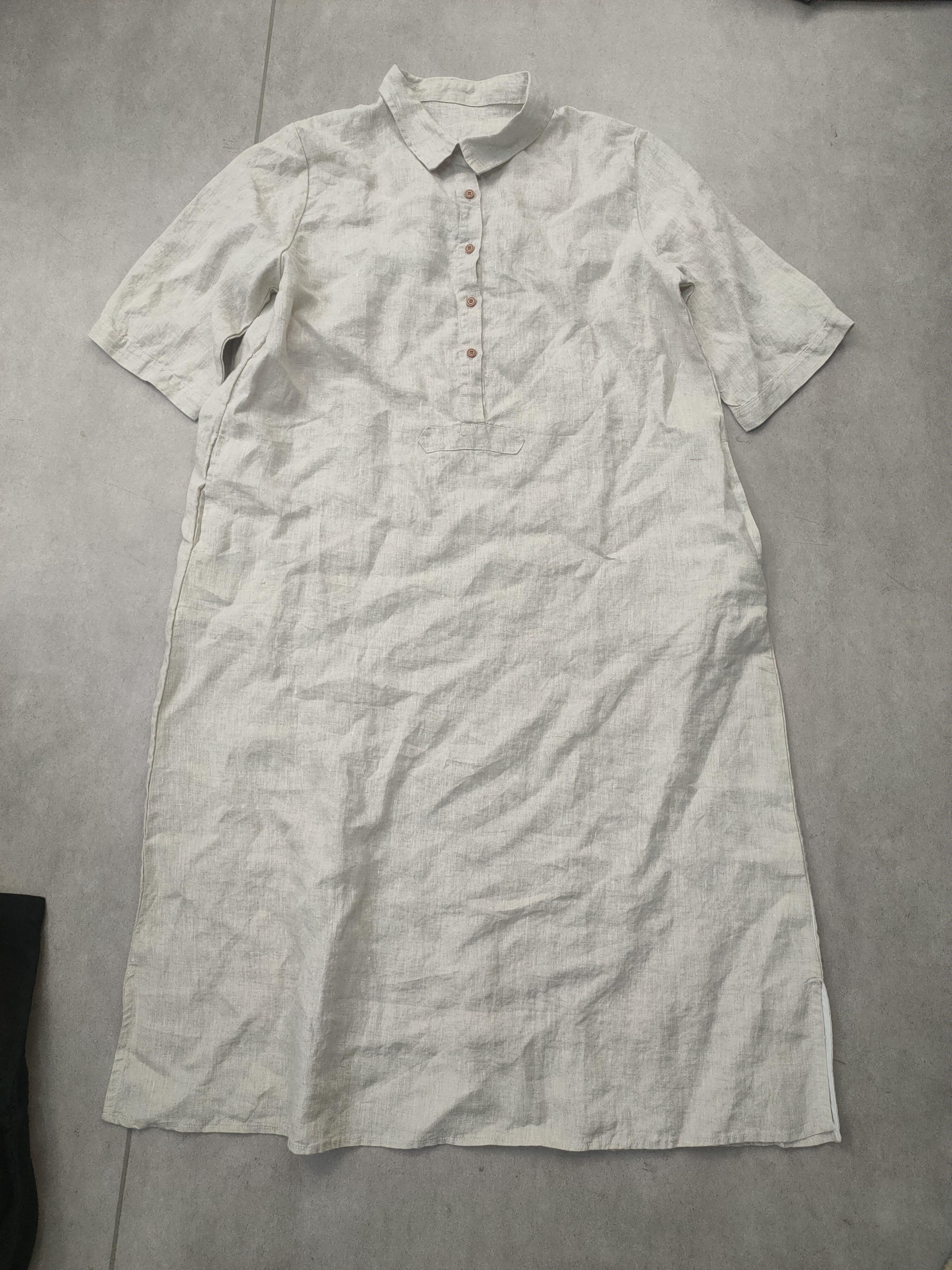 （麻本色）翻领宽松显瘦大长衫亚麻侧开叉中长款衬衫XHH 640