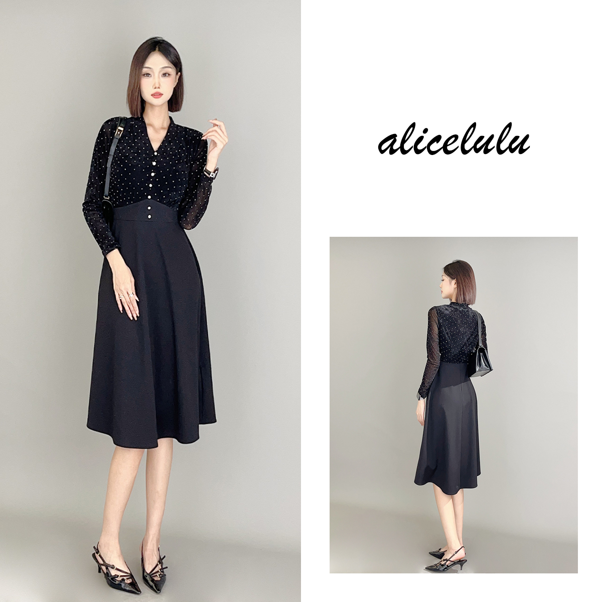2 alicelulu“皓月繁星”连衣裙 高温烫钻 优雅拼接 S2139523Q