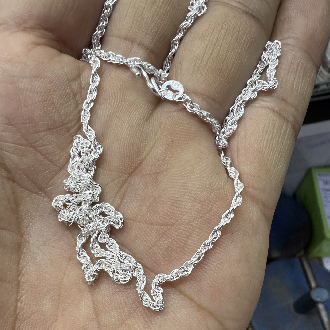 链子足银 女款实心锁骨麻花纯银项链中短款成人颈链990足银儿童