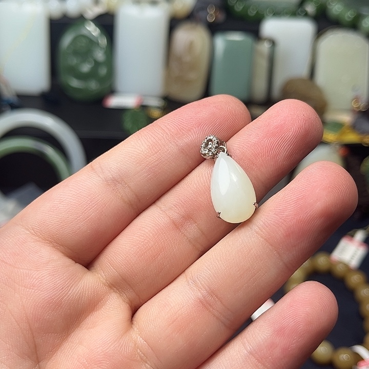 和田玉银S925镶嵌吊坠(不含链)75