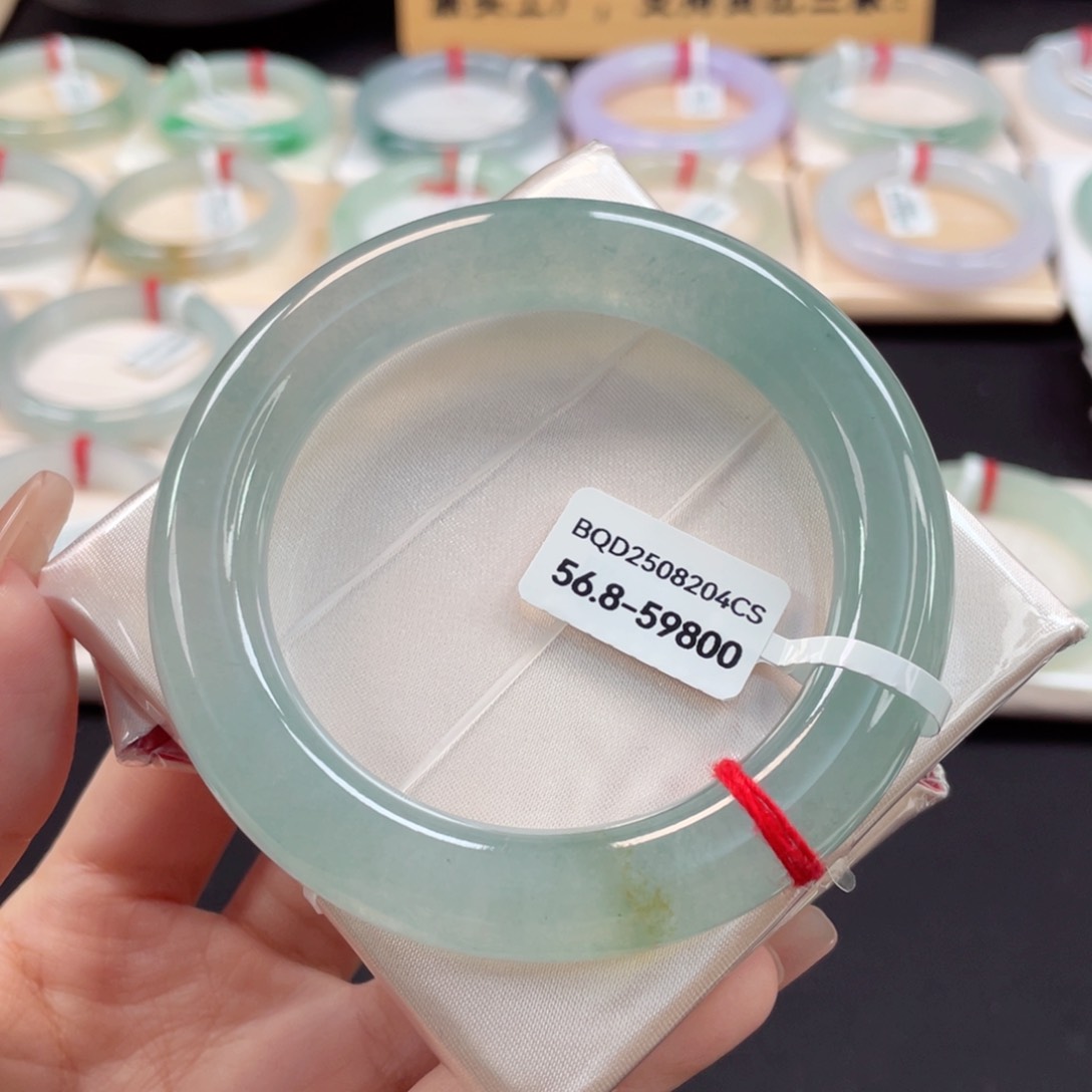 未镶嵌手镯翡翠56.8冰透起光湖蓝色大万品质26号