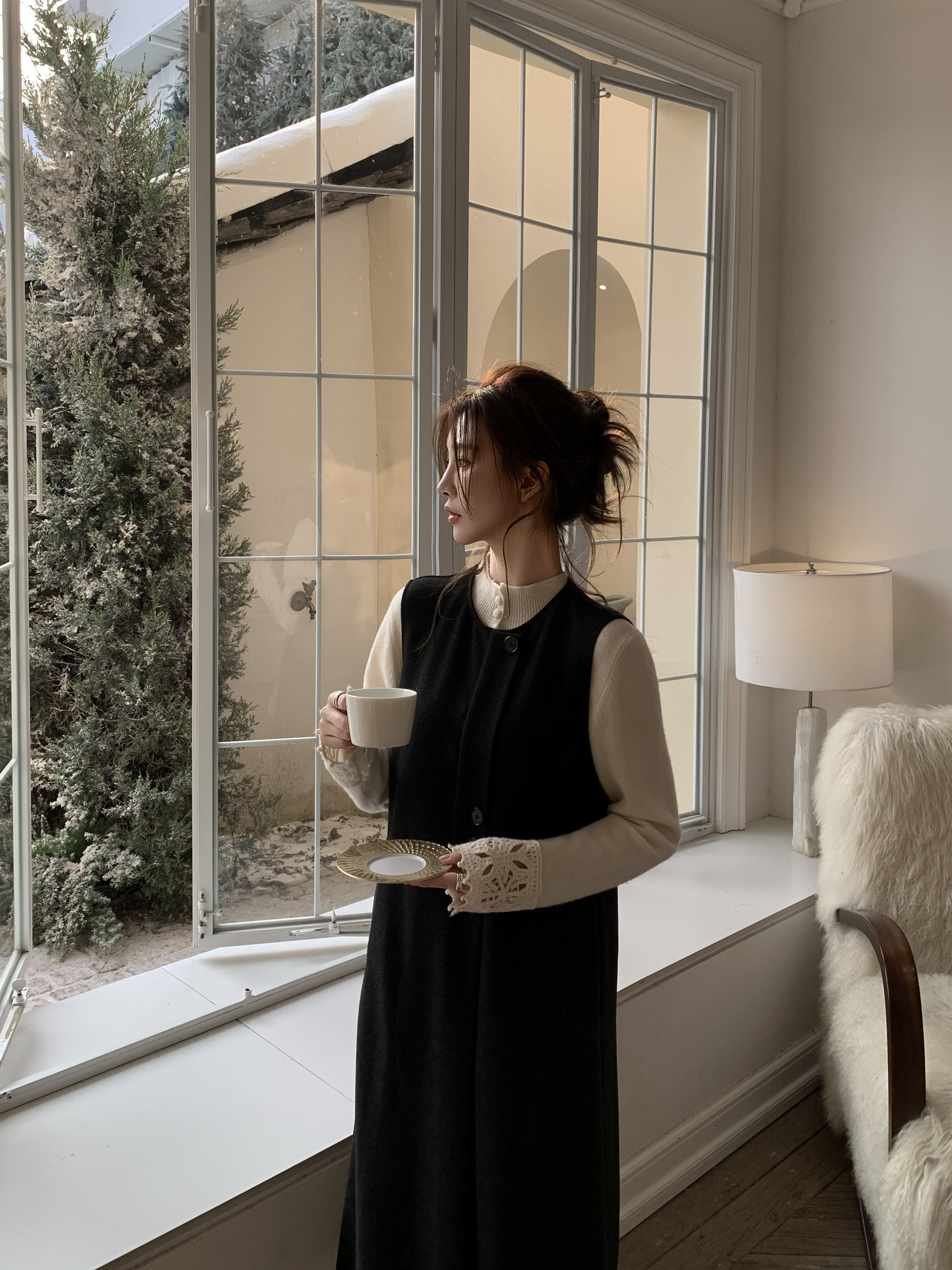 NINGLYNN STUDIO【诠释】松弛感复古背心裙毛呢连衣裙 360902