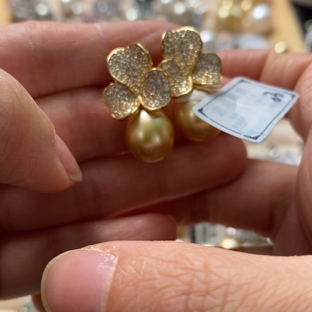 海水珍珠耳饰银S925镶嵌