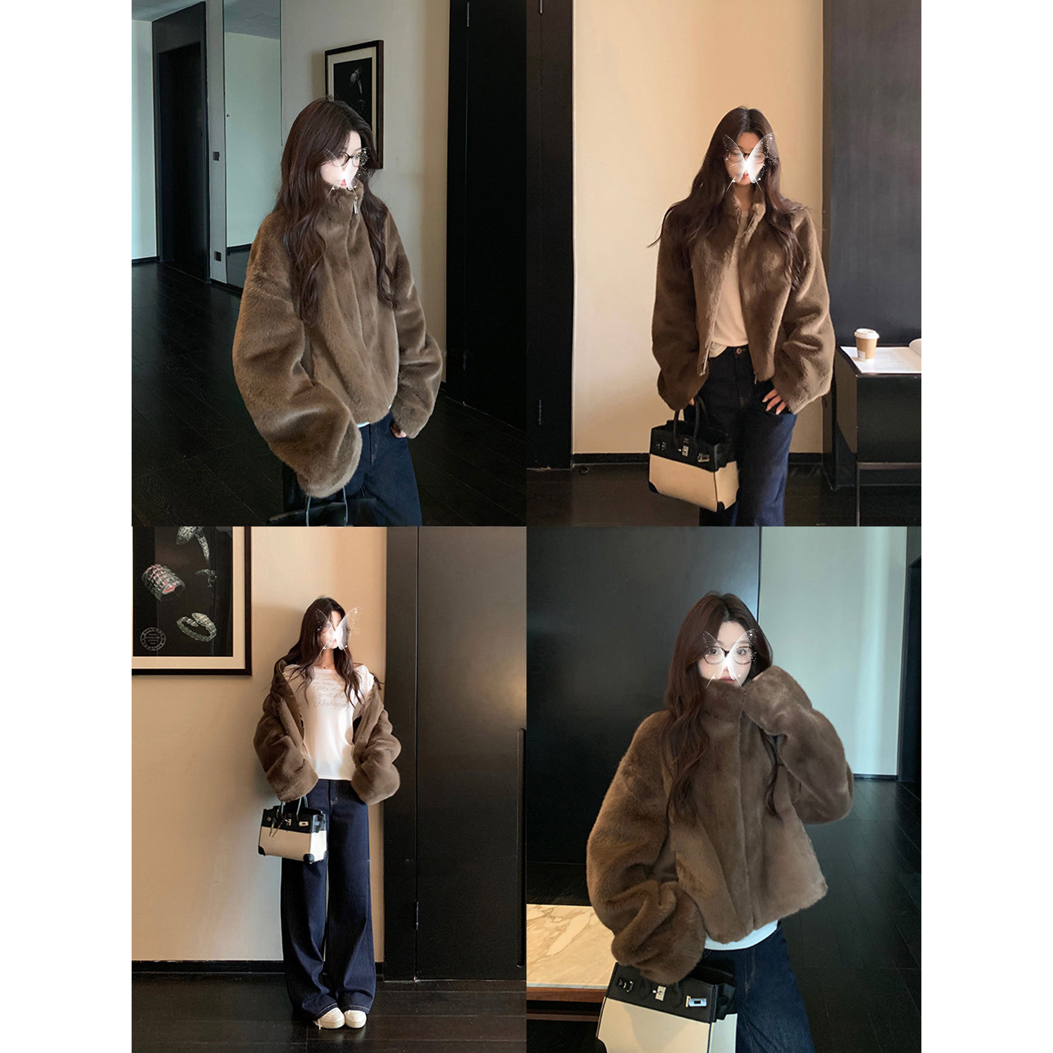 AMYSURE FUR【复古摩卡】2025秋冬新款毛毛外套精致立领77710