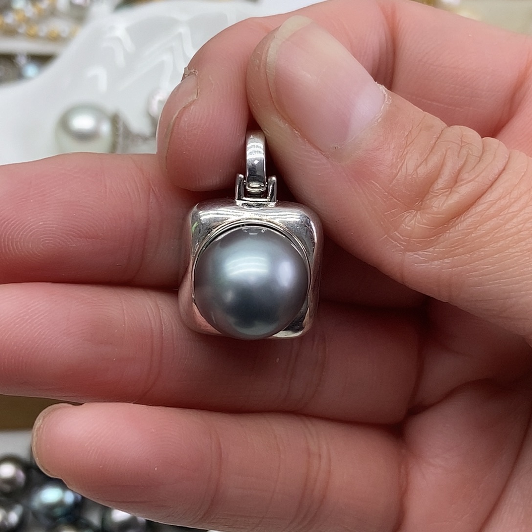 吊坠(不含链)银S925镶嵌海水珍珠