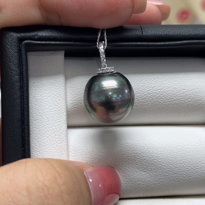 海水珍珠银S925镶嵌颈饰大溪地13-14mm87号