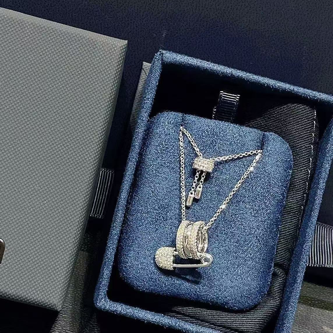 合金锆石项链 欧美风别针项链饰品多圈ins轻奢辣妹美式气质轻奢