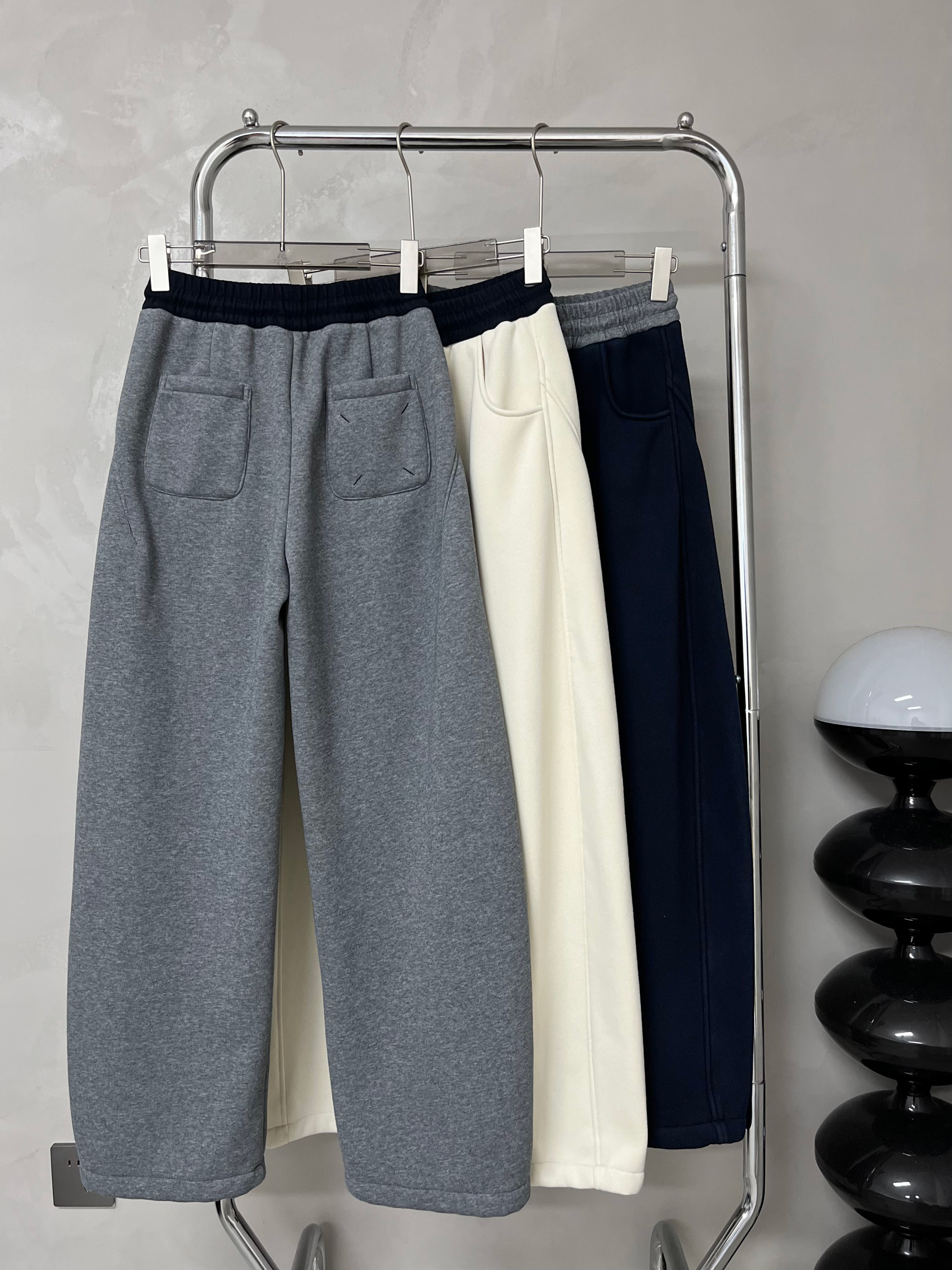 819保暖短裤休闲裤加绒纯色秋冬高腰休闲拼接直筒裤运动