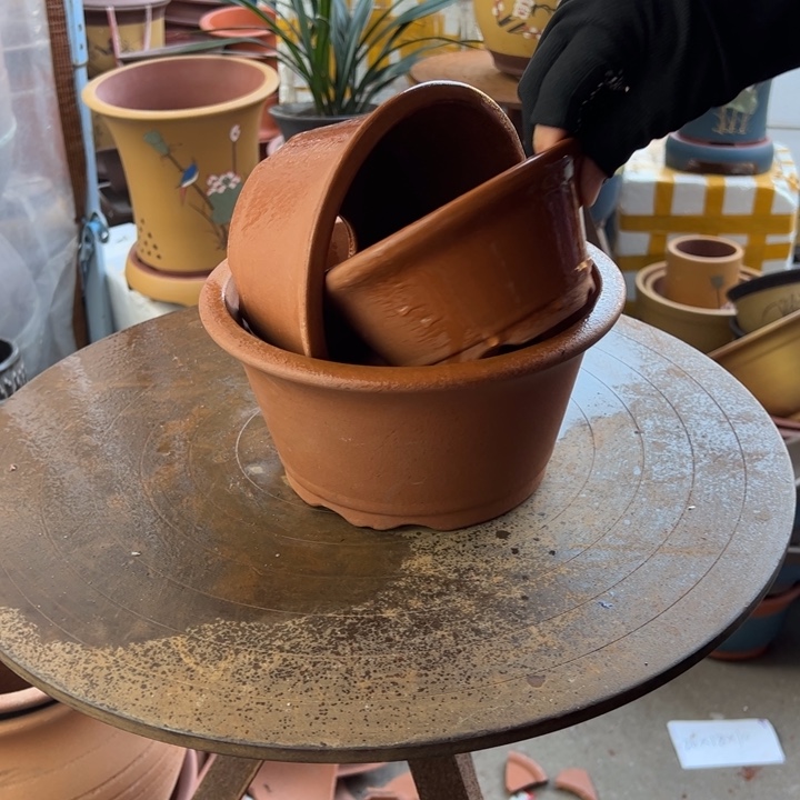 紫砂红泥碗盆三件套