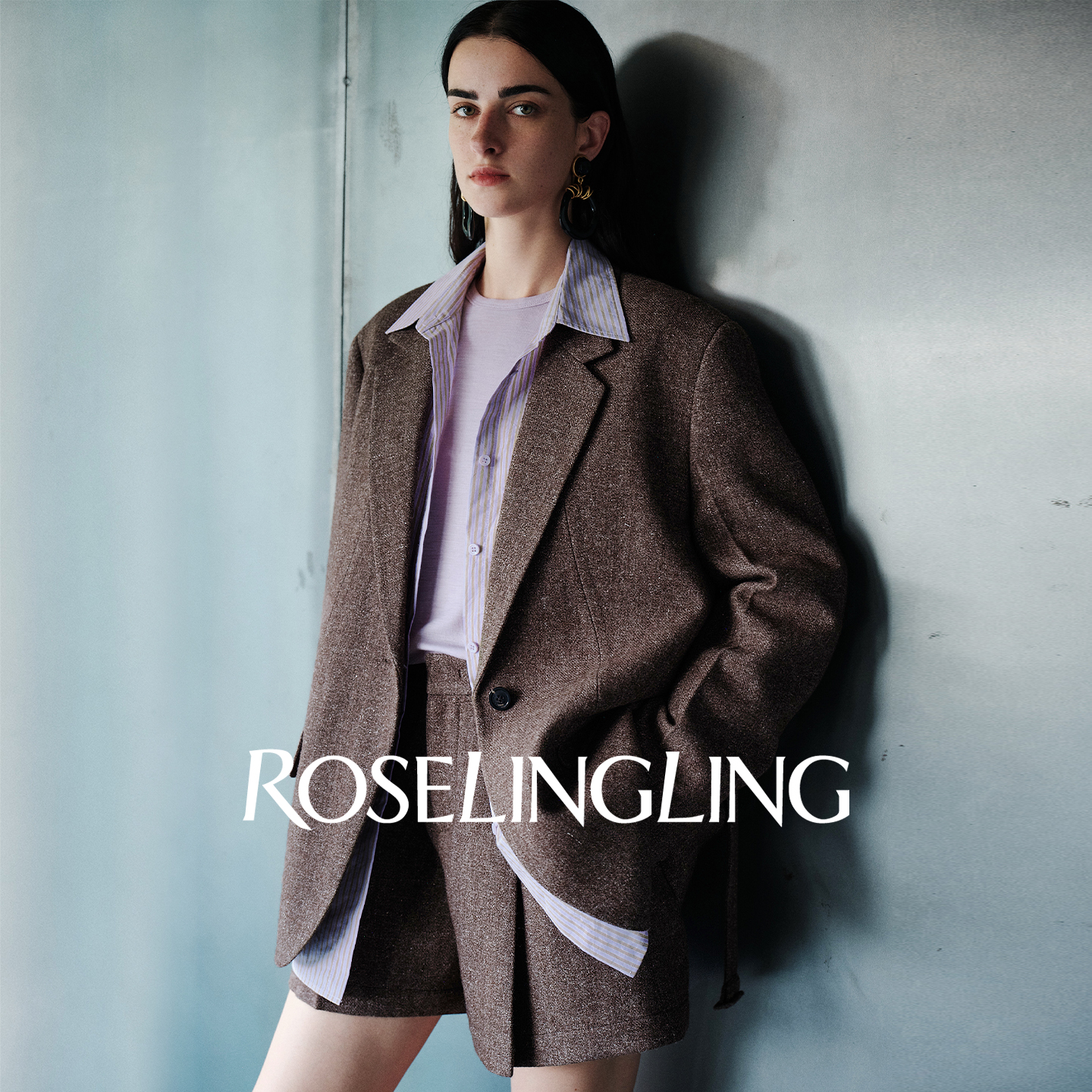 ROSELINGLING审美逻辑提升亚麻羊毛/羊毛呢子料休闲西装+褶裥短裤