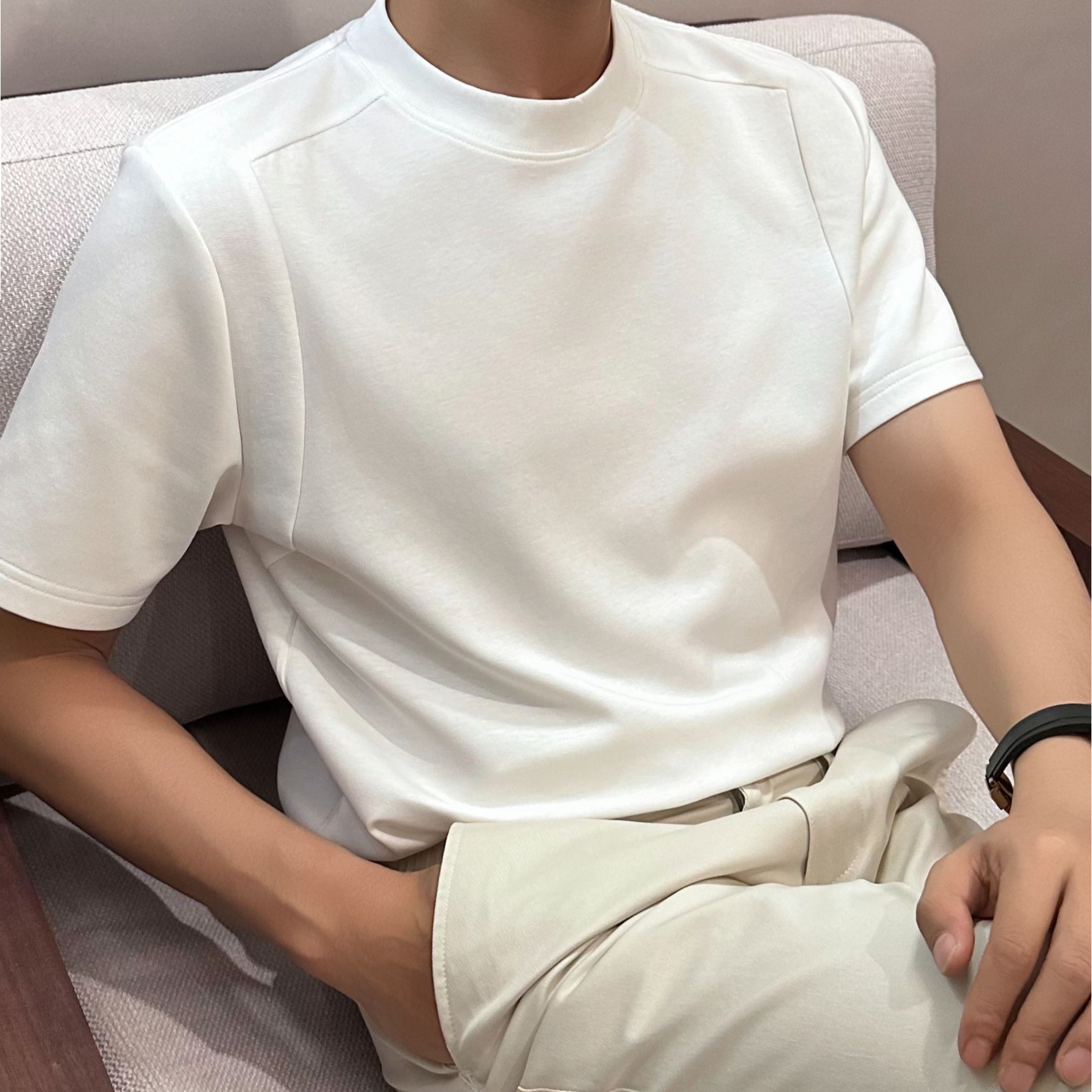 【润哥】夏季新款精梳棉圆领短袖T恤男 休闲宽松纯色百搭半袖t7502