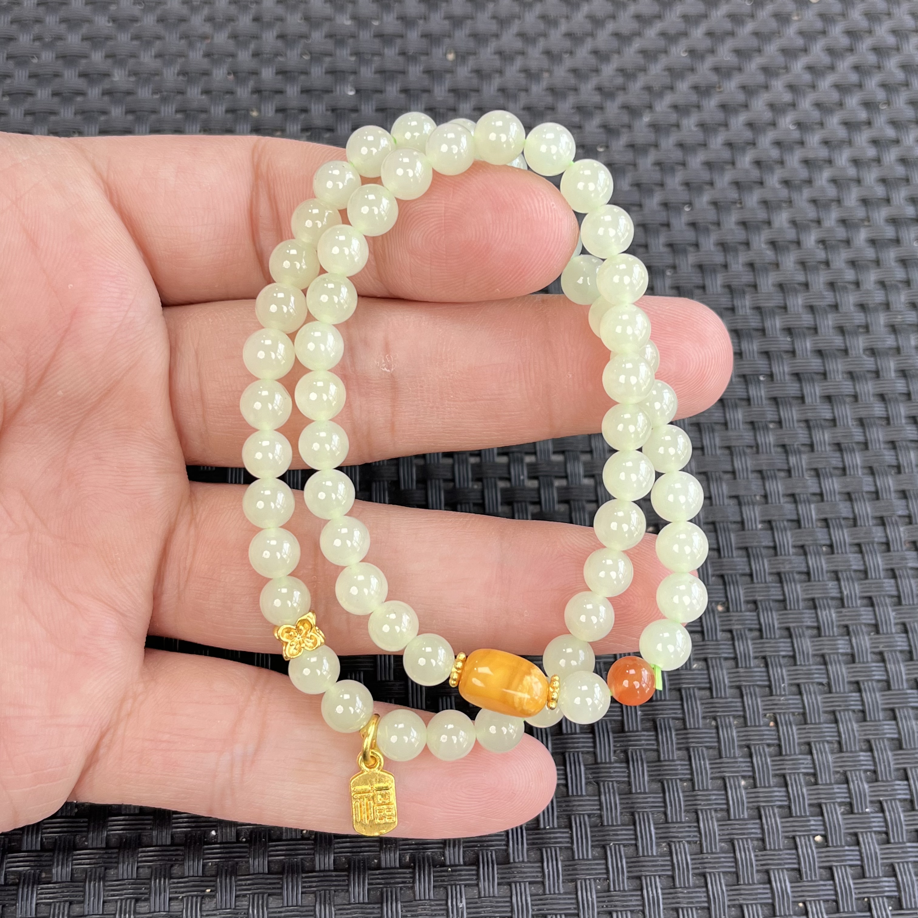 【元举甄选】青海料和田玉晴水约6mm双圈设计款手串