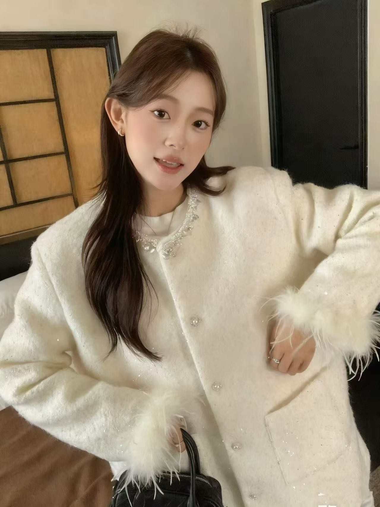 云朵家 - 2冬季新款珍珠领加棉加厚款小香风羽羽服外套