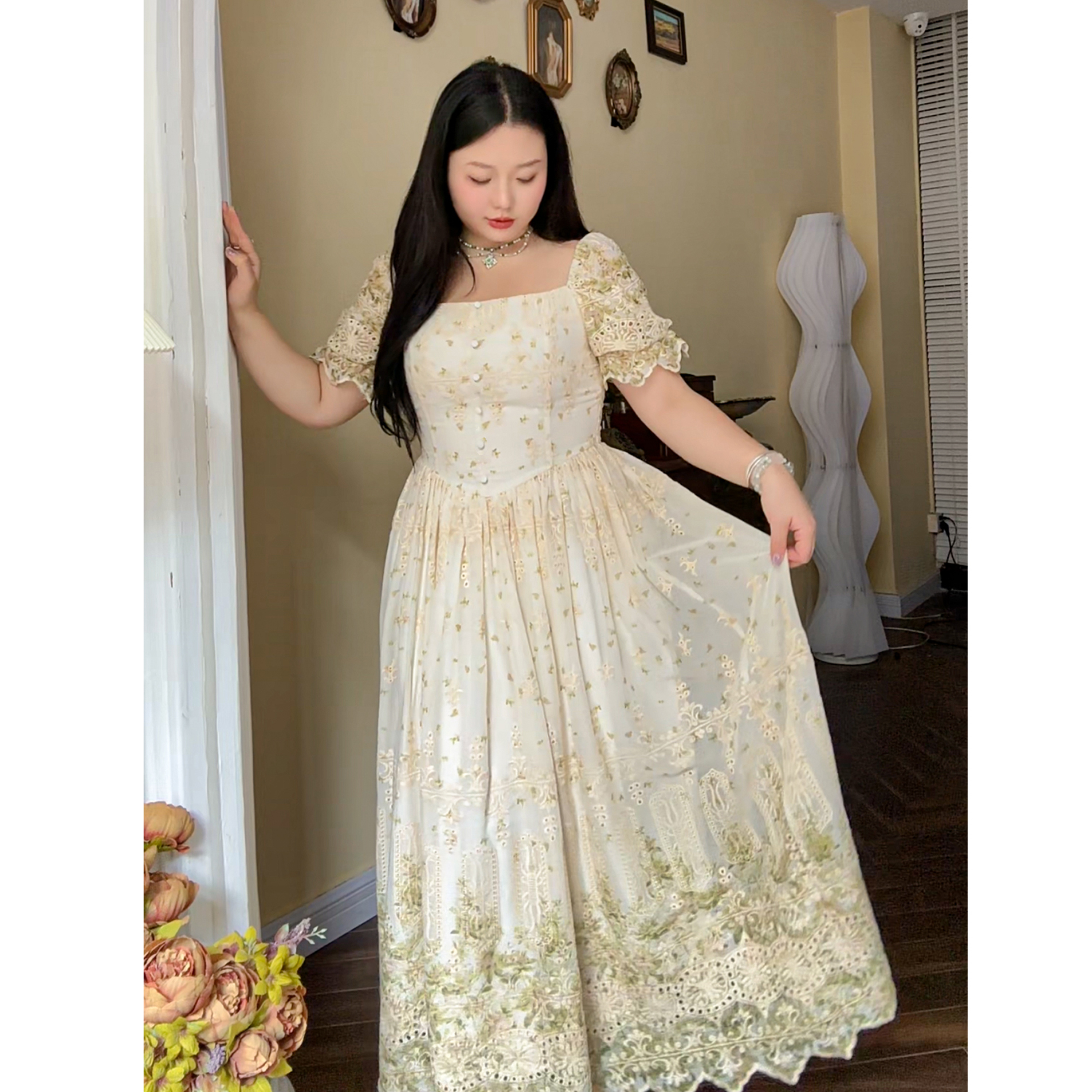 LAOXIAO 法式复古大码mm设计师气质仙气小个子连衣裙142