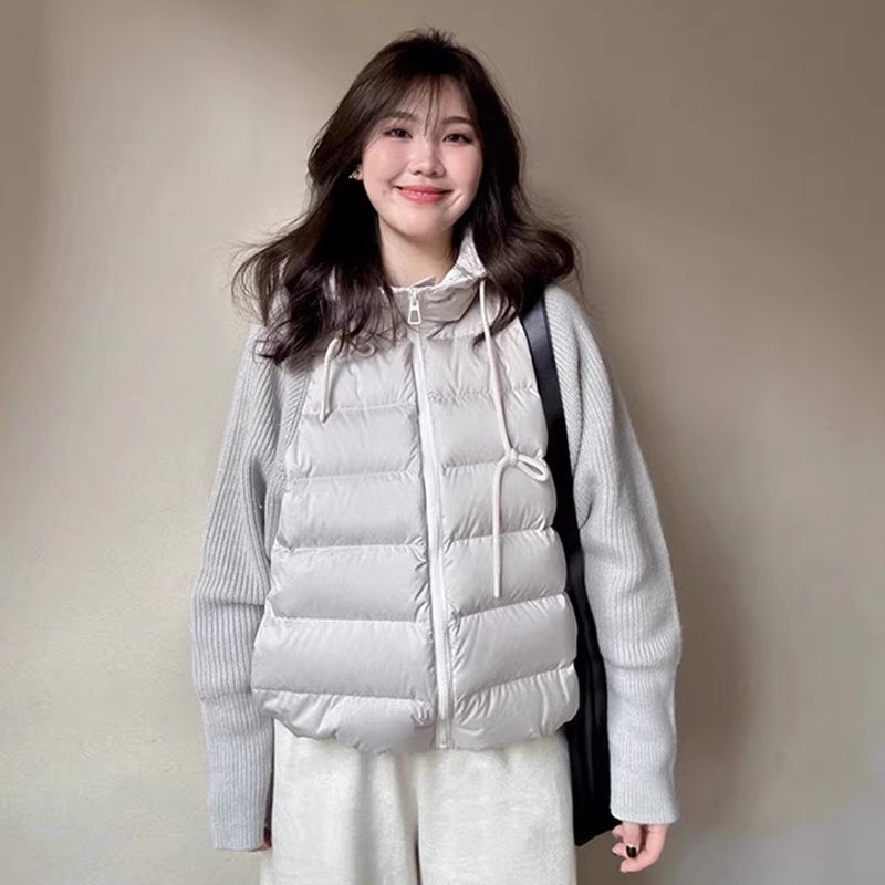 棉服女新款冬季针织拼接连帽棉服减龄设计感短款外套女保暖潮