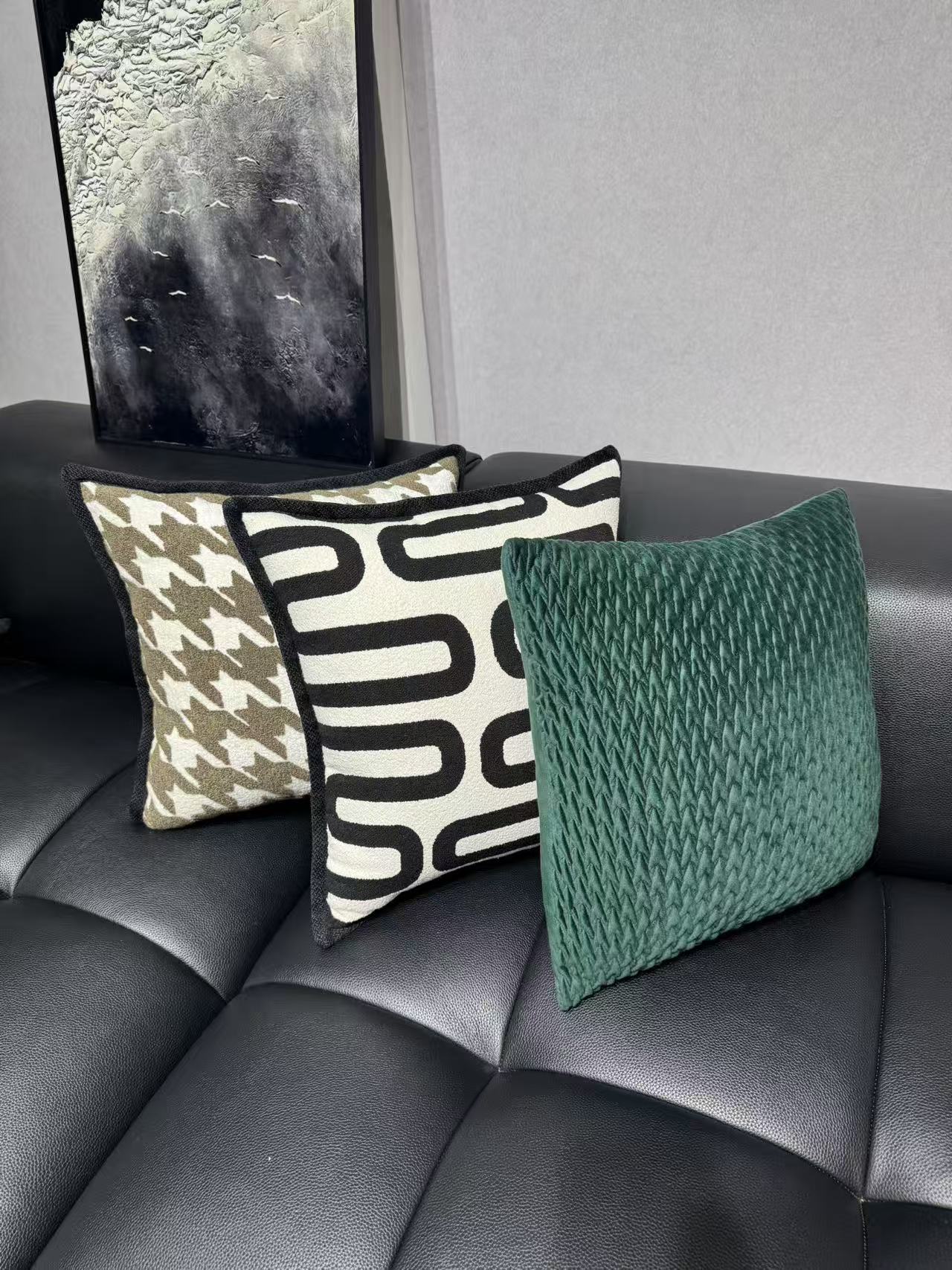 简约风纯色黑白轻奢雪尼尔沙发靠枕含芯