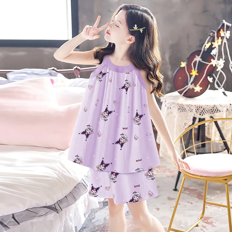 2025新款女童夏季睡衣儿童小女孩夏天家居服公主风吊带套装