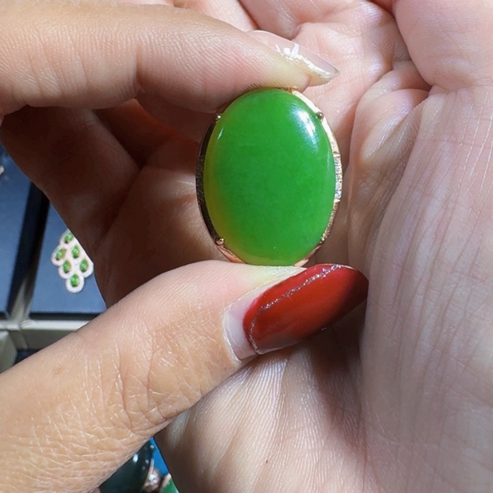和田玉（碧玉）戒指银S925镶嵌