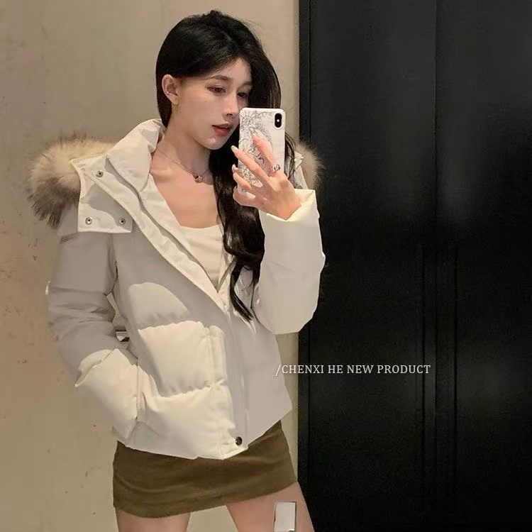 短款棉服女2025冬季新款修身显瘦可拆大毛领保暖外套7797