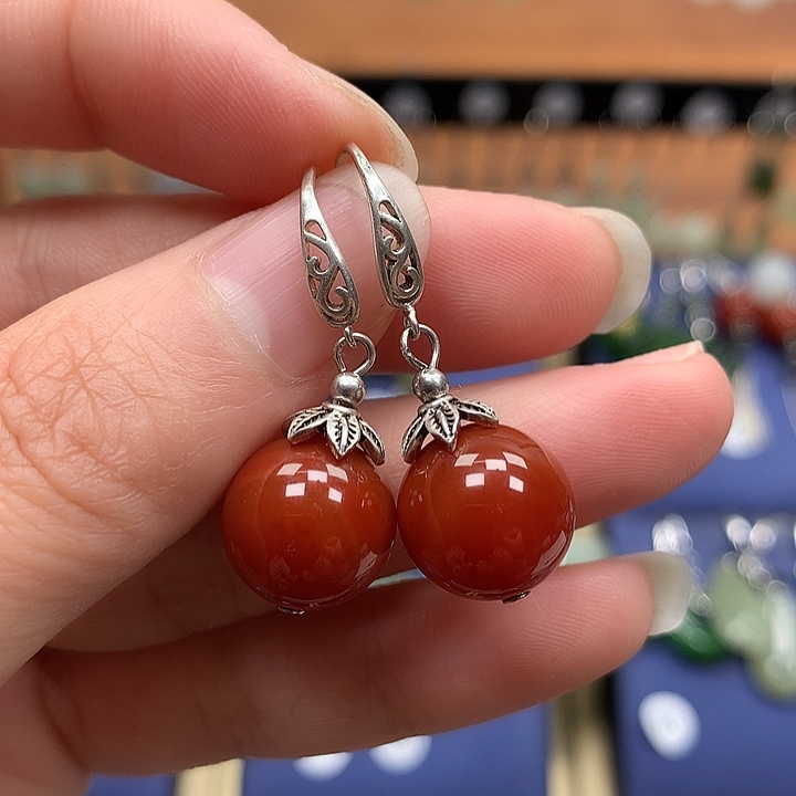 玛瑙/玉髓银S925镶嵌耳环12左右