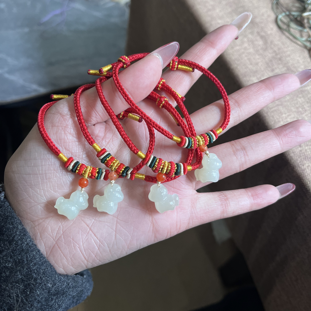 和田玉小马 马年本命年锦纶编织红绳手链开运护身送礼物
