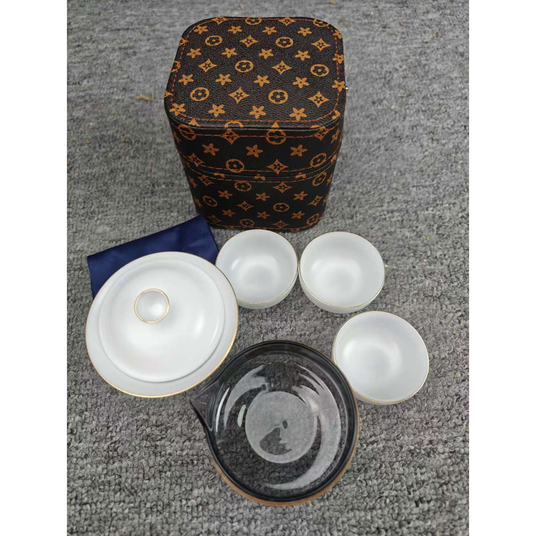 冰种玉瓷水墨山水三杯旅行套D13